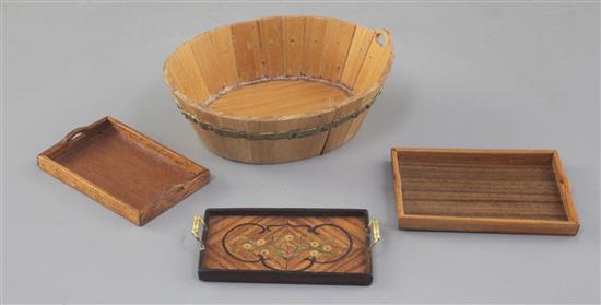 Denis Hillman. Three miniature two handled tea trays,